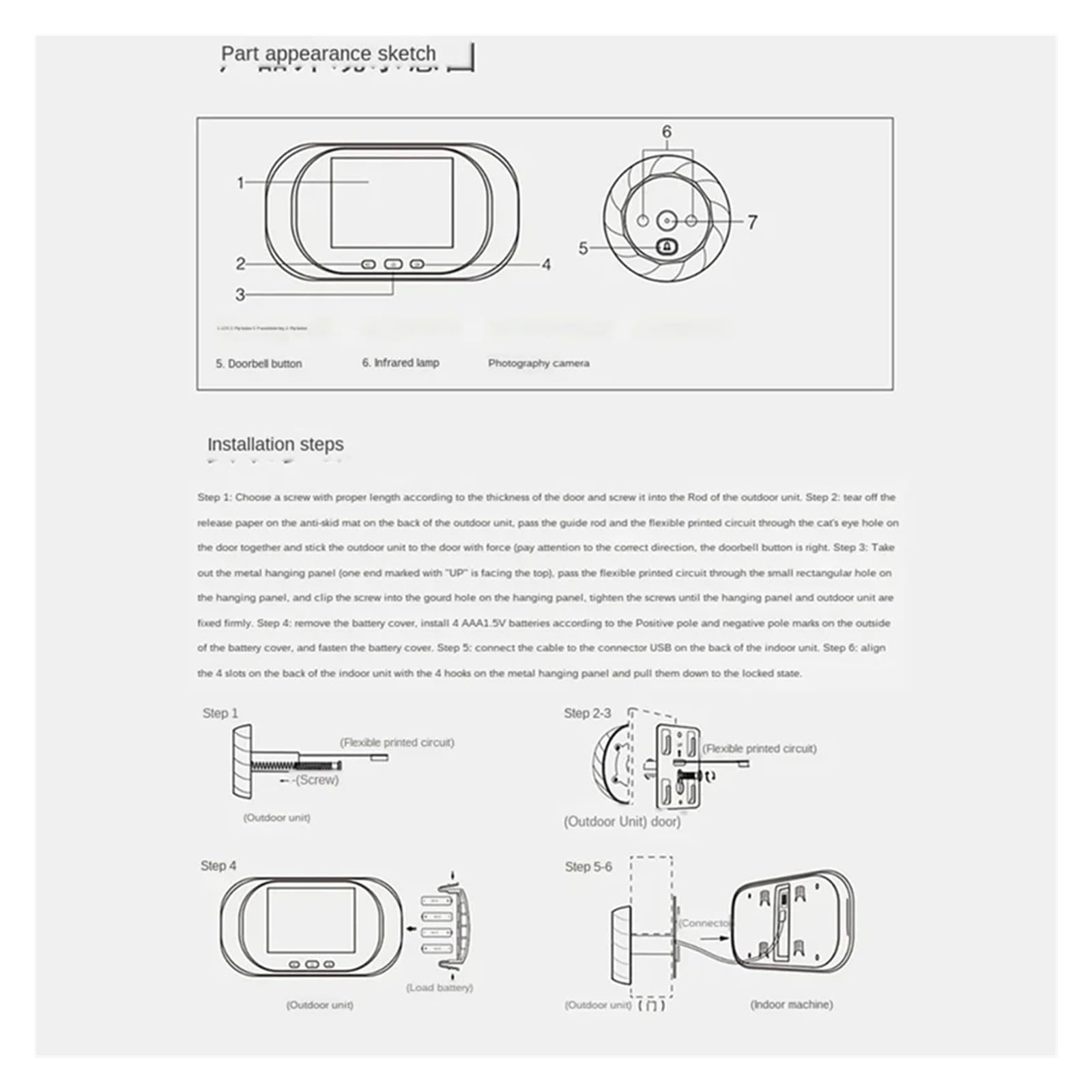 Inteligentny wideodomofon Cyfrowy LCD 2,8-calowy wideodomofon z wizjerem, kamera monitorująca drzwi, 90-stopniowy dzwonek do, wykrywanie ruchu, trwały domu, biura