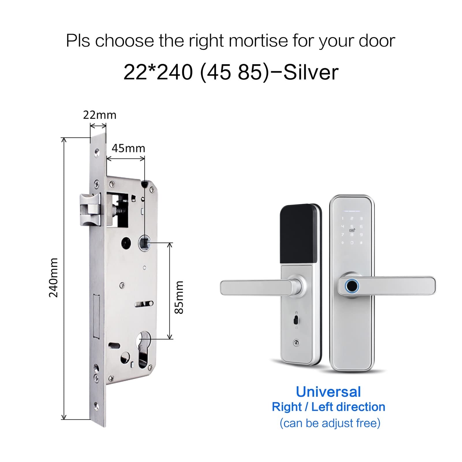 Inteligentny zamek do drzwi, Wifi elektroniczny Smart Lock Drzwi Z Ttlock App, Zabezpieczenia biometryczne Fingerprint Inteligentna blokada hasłem Rfid. Karta(4585 silver)