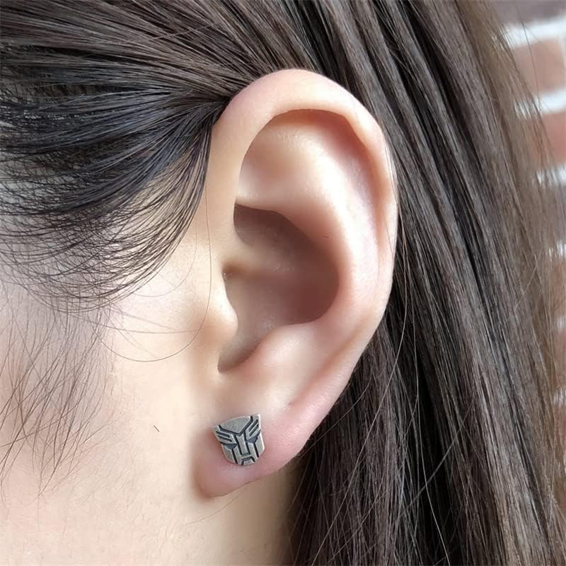 925 Sterling Silver Punk Decepticon Stud Earrings Hypoallergenic Personalized Jewelry