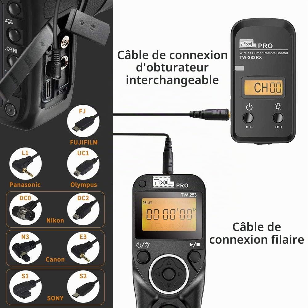 Télécommande Déclencheur sans Fil à Distance avec Minuterie avec 2 câbles de Connexion S1/S2, Pixel Câble de déclenchement 2,4G pour Sony Alpha a9 a99II a7 a7II a7R a7RII A7s A7III ILCE-7M3
