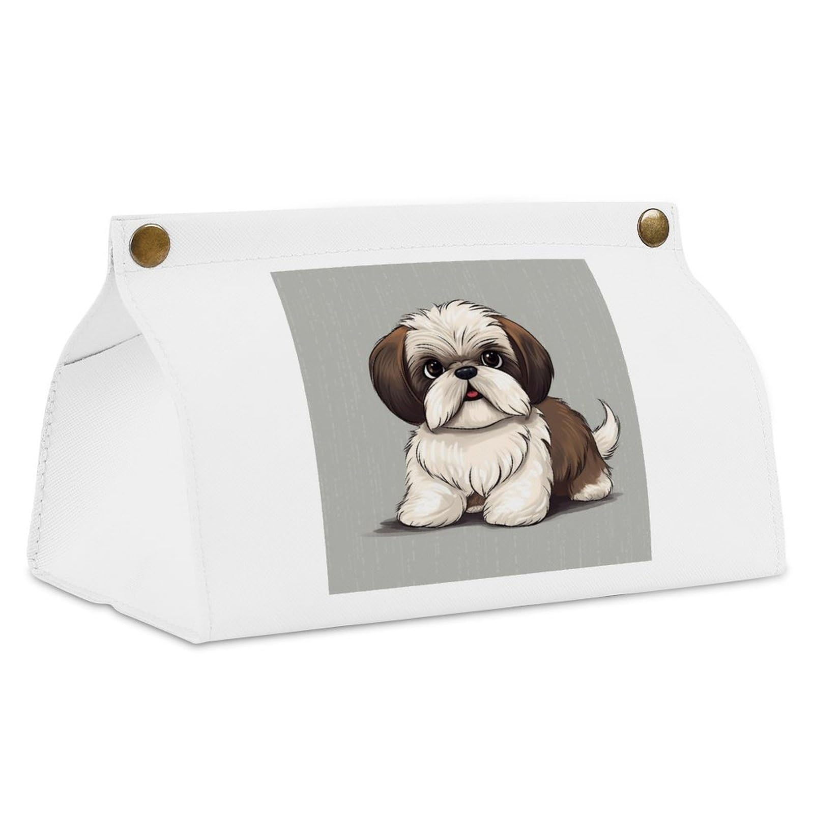 Shih Tzu Dog White Tissue Box Cover Rectangle PU Leather Cover for Tissue Boxes Modern Tissue Holder for Bathroom Office Tissue Holders Decorative Cute Napkin Holder for Kitchen Bedroom