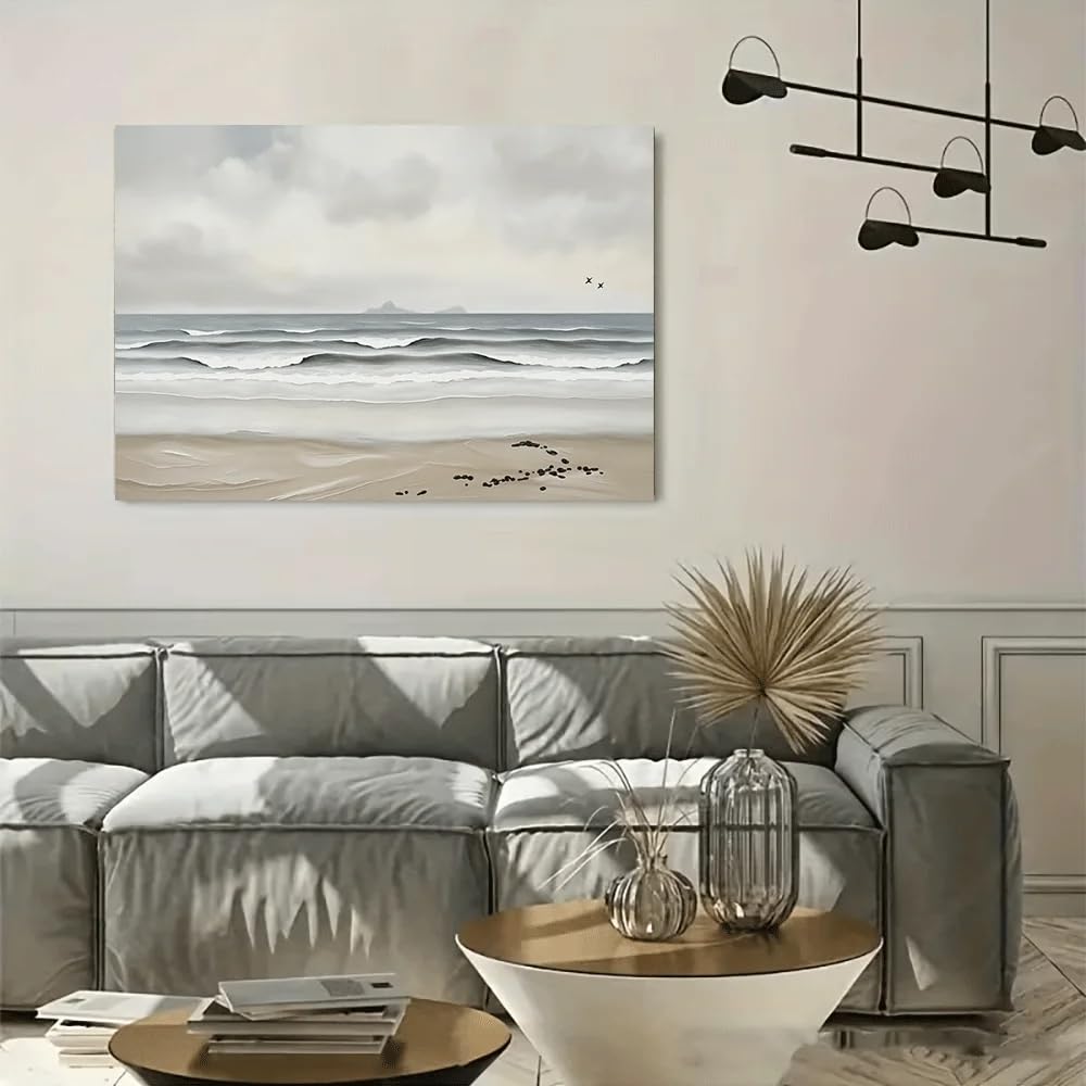 GOSRD Canvas Poster Ocean Beach Waves Sky Art Print Wall Decor Summer(70x100CM/Frameless)