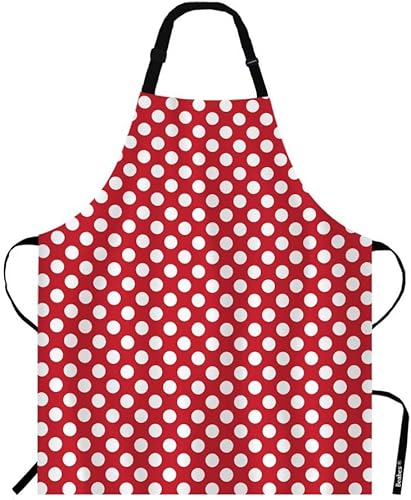 Blanco lunares en rojo cocina delantal babero delantal para chef restaurante hogar limpieza, Multi-001