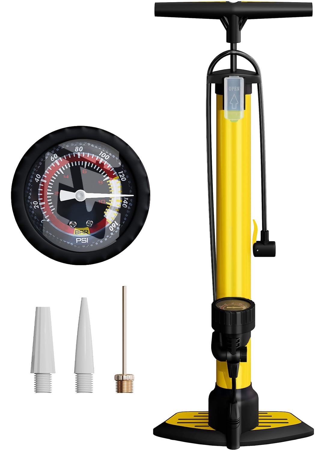 unycos - Pompa per Bicicletta con Manometro【160 PSI / 11 Bar】Compatibile con Valvole Presta e Schrader, Gonfiatore da Pavimento Portatile per Bici da Corsa, MTB, Moto, Palloni e Altri Gonfiabili