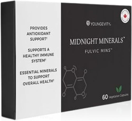 Youngevity Midnight Minerals Fulvic Mins Nutrientes de arcilla de turba Vitamina C de polvo de acerola 60 cápsulas (paquete de 1)