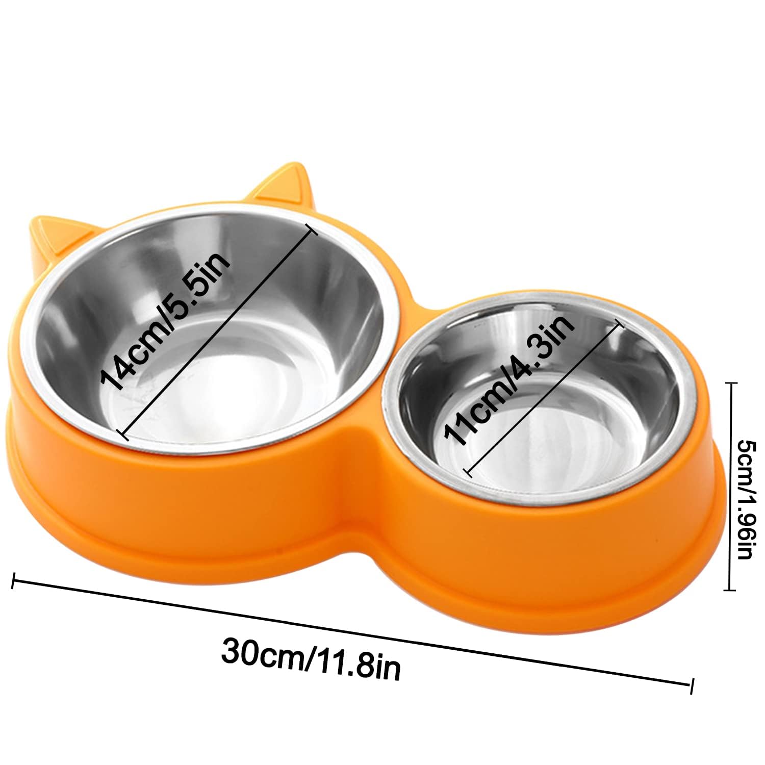Set Doppia Ciotola per Gatti in Acciaio Inox con Base Antiscivolo, Lavabile in Lavastoviglie