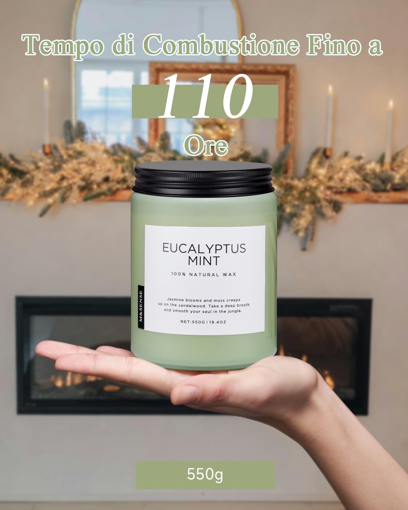 M&SENSE candele profumate eucalipto e alla menta candle, candela di Natale di San Valentino regalo, idee regalo donnaper fetto per il rilassante meditazione, yoga, SPA, Fino a 110 Ore