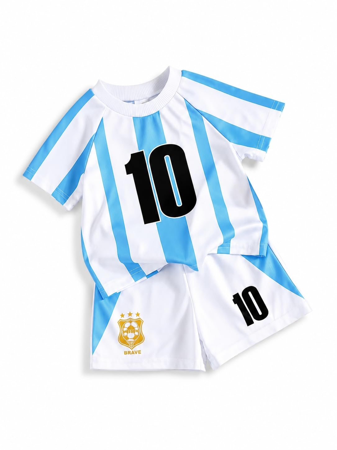 syffer Kids Argentina Style Football Jersey Set, No. 10, Blue and White Stripes, T-Shirt and Shorts, Summer Sports Soccer Kit (1-8 years)-picture-56