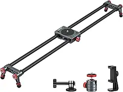 NEEWER Trilho deslizante de câmera deslizante de fibra de carbono de 60 cm com cabeça esférica de 360°/braçadeira de celular/suporte de câmera de ação, 4 rolamentos e pernas ajustáveis, compatível com