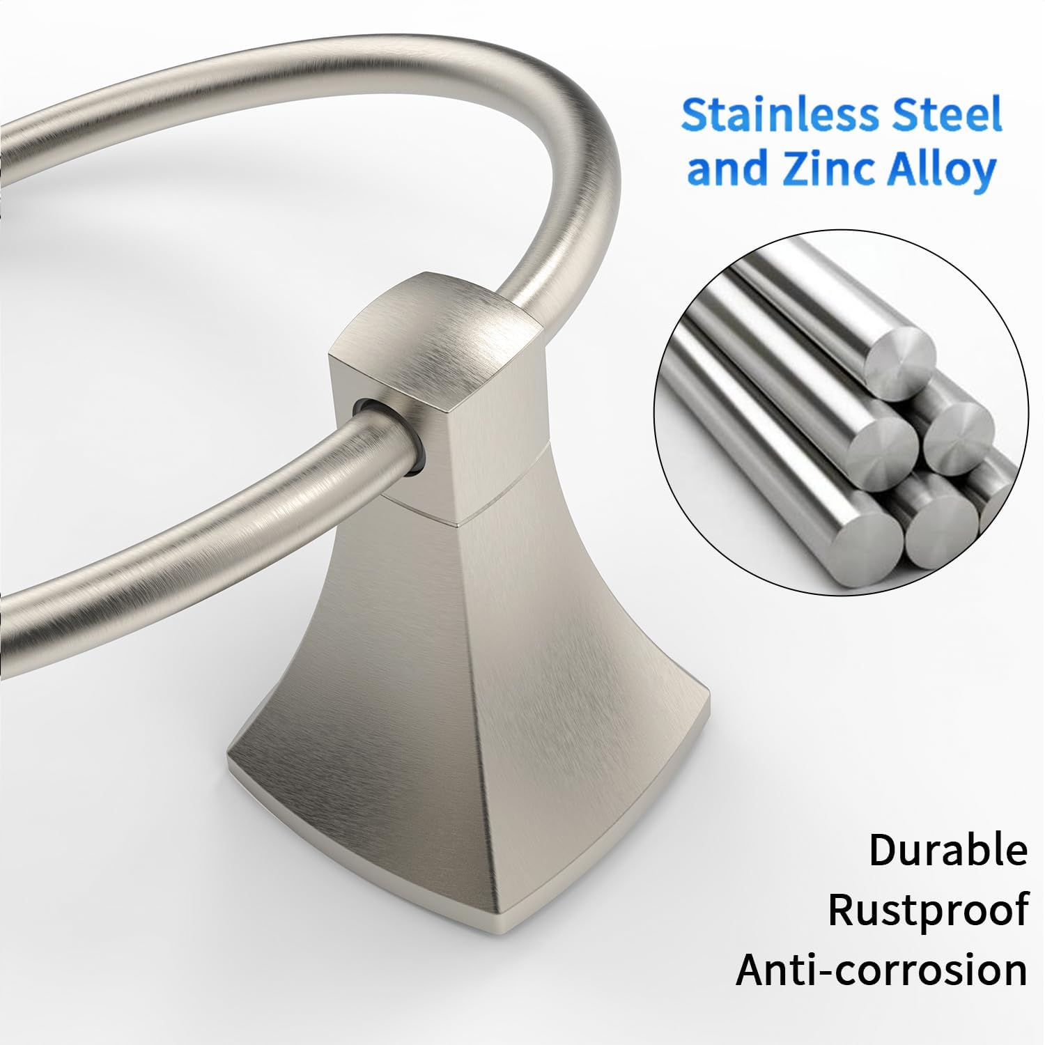 Hand Towel Holder for Bathroom Kitchen Brushed Nickel Towel Ring Towel Hanger Stainless Steel and Zinc Alloy Wall Mount - Image 4