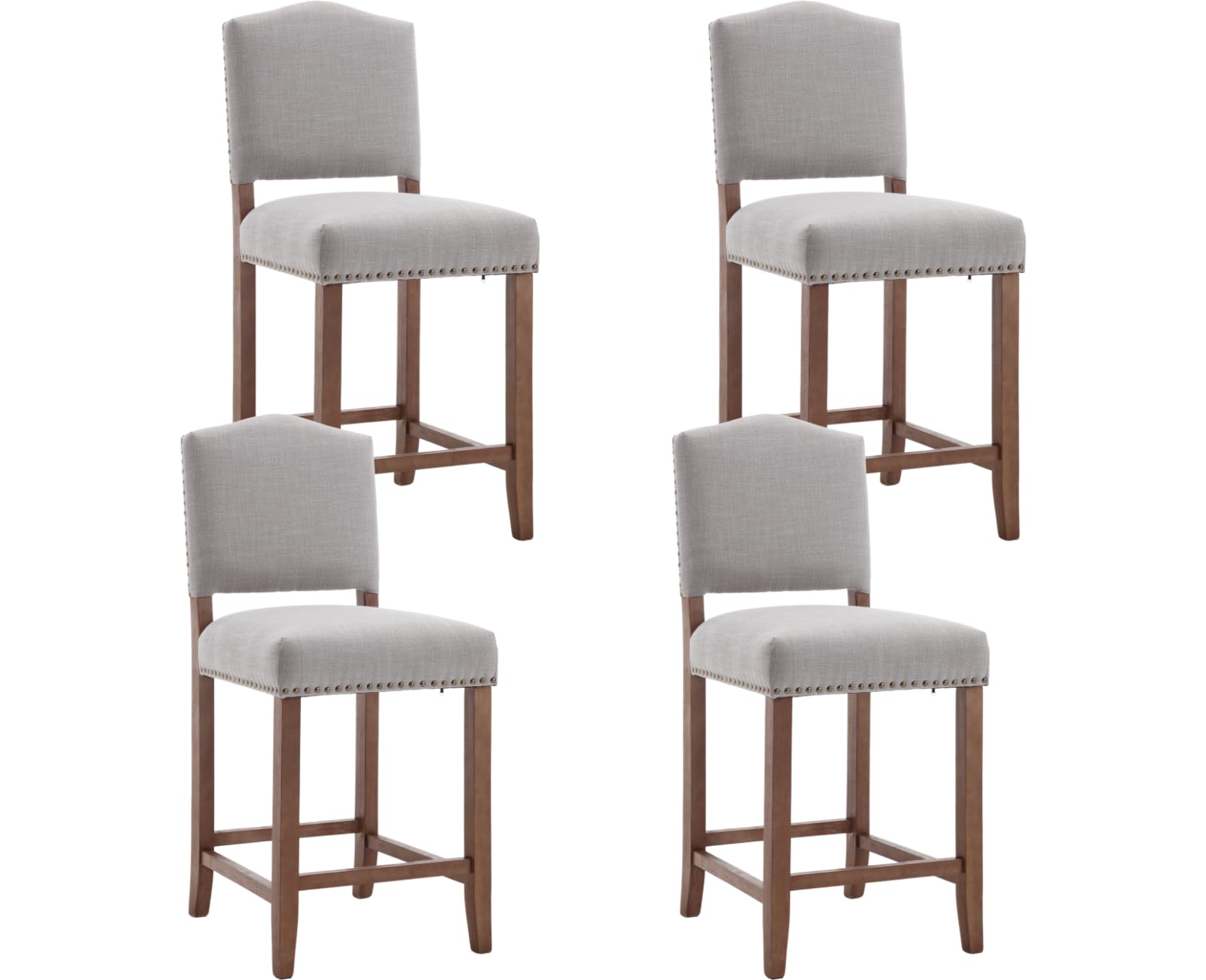 EALSON Farmhouse Bar Stools Set of 4 Counter Height Barstools with Back Mid Century Modern Wooden Bar Chairs Linen Upholstered Island Stools for