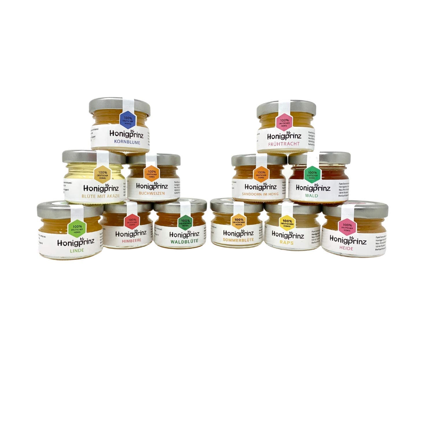 Honigprinz 28g Honiggläser 12er Set in Tasty Pott Schachtel- Familien-Imkerei - 100% Deutscher Honig - Probierset/Geschenk Set - ideal zum Verschenken