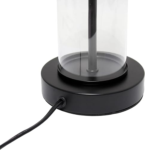 Miniatura 7 de Simple Designs LT2081-BOB - Lámpara de mesita de noche pequeña de metal y cristal transparente, base negra con pantalla negra