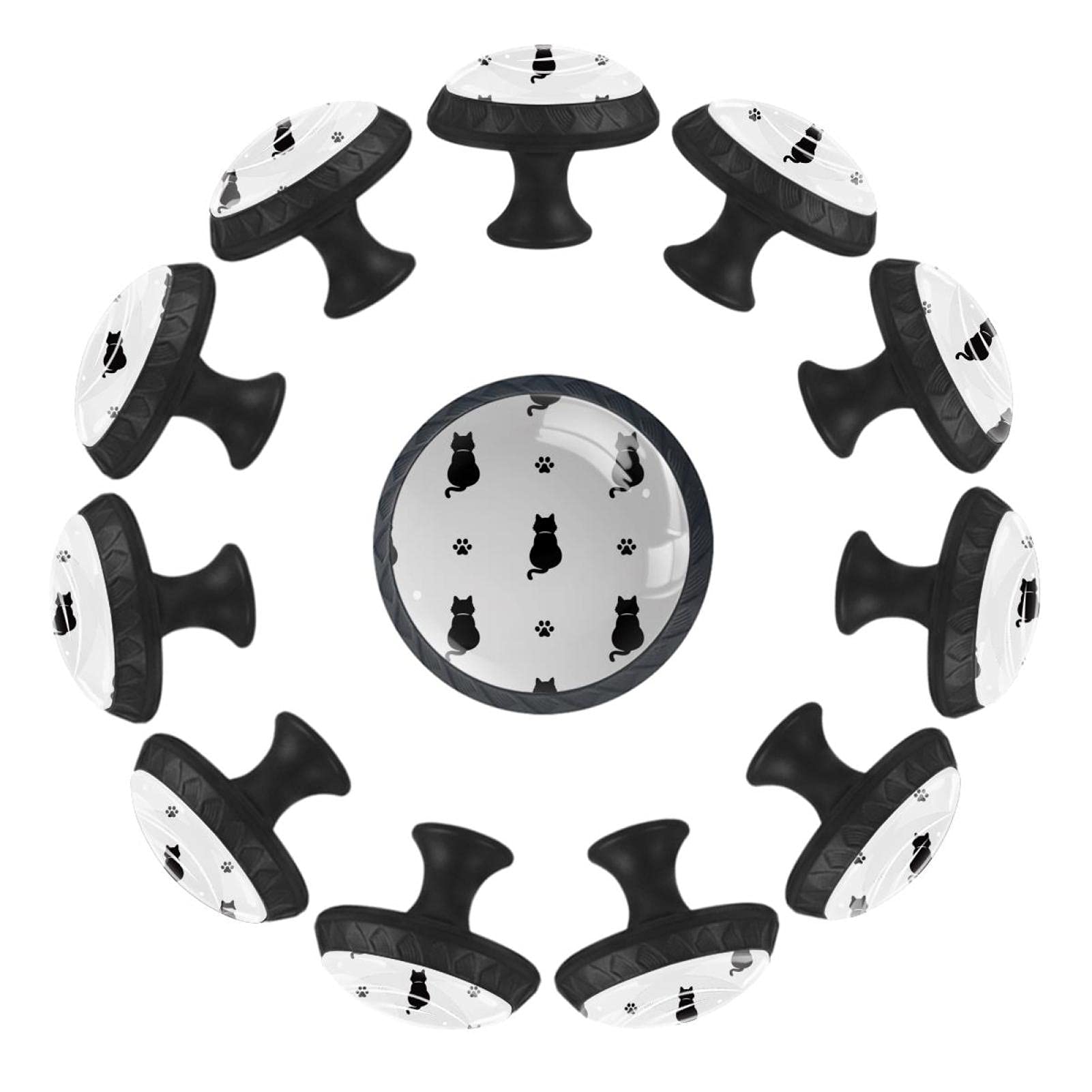 Boutons de tiroir ronds chat et empreintes 35mm lot de 12 pour commode enfant