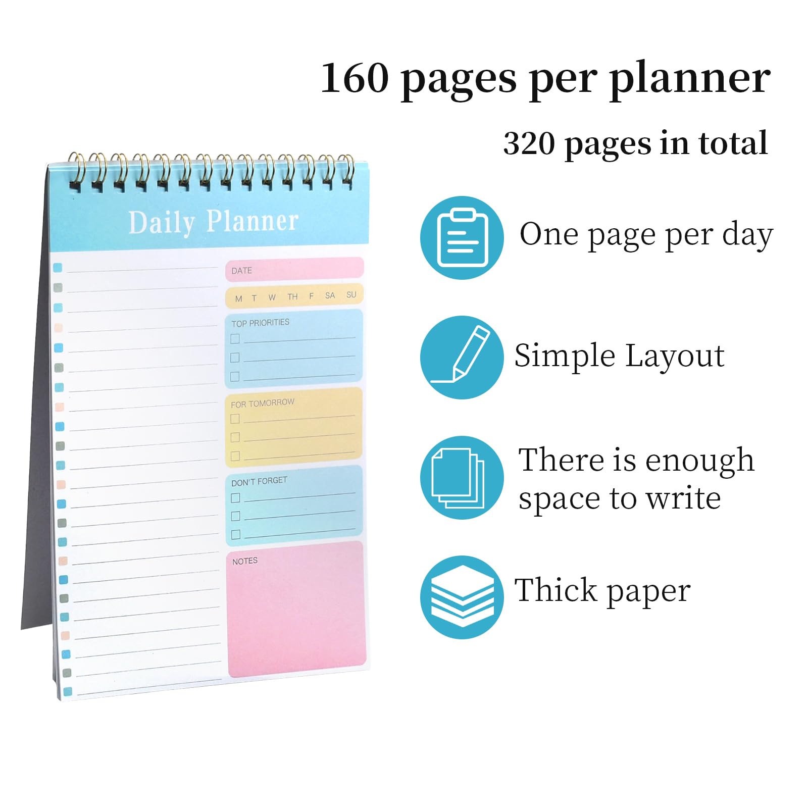 A5 To Do List 5 Paquets Planificateur Journalier Non Daté 150 Feuilles Daily Planner Carnet à Spirale