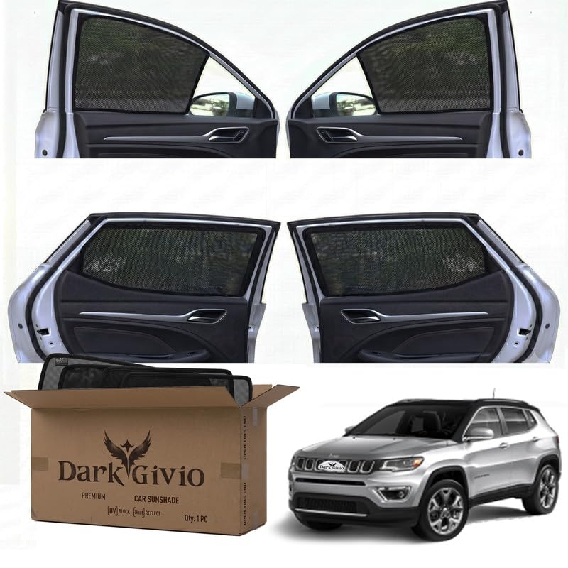 Image of Car Window Sun Shade Protector for Compass | Exact Fit Non-Magnetic Half Cut Sunshade (Set of 4 /6) | UV Blocker Side Window Car Curtains & Interior Accessory