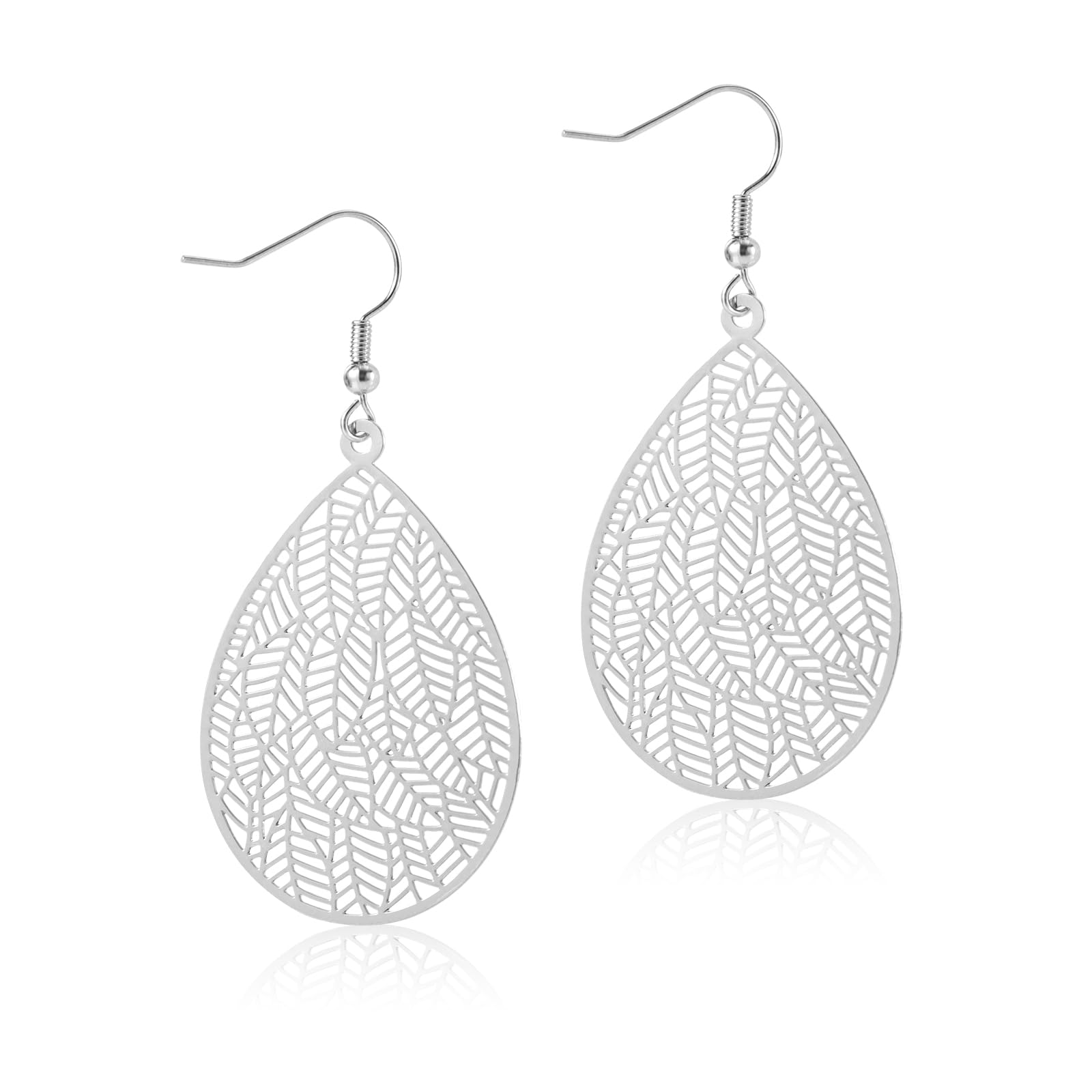 MikoviviLeaf Teardrop Earrings, Handmade Filigree Teardrop Earrings Copper Leaf Earrings for Women Stylish Leaf Dangle Earrings Jewelry Gift for Women Girls