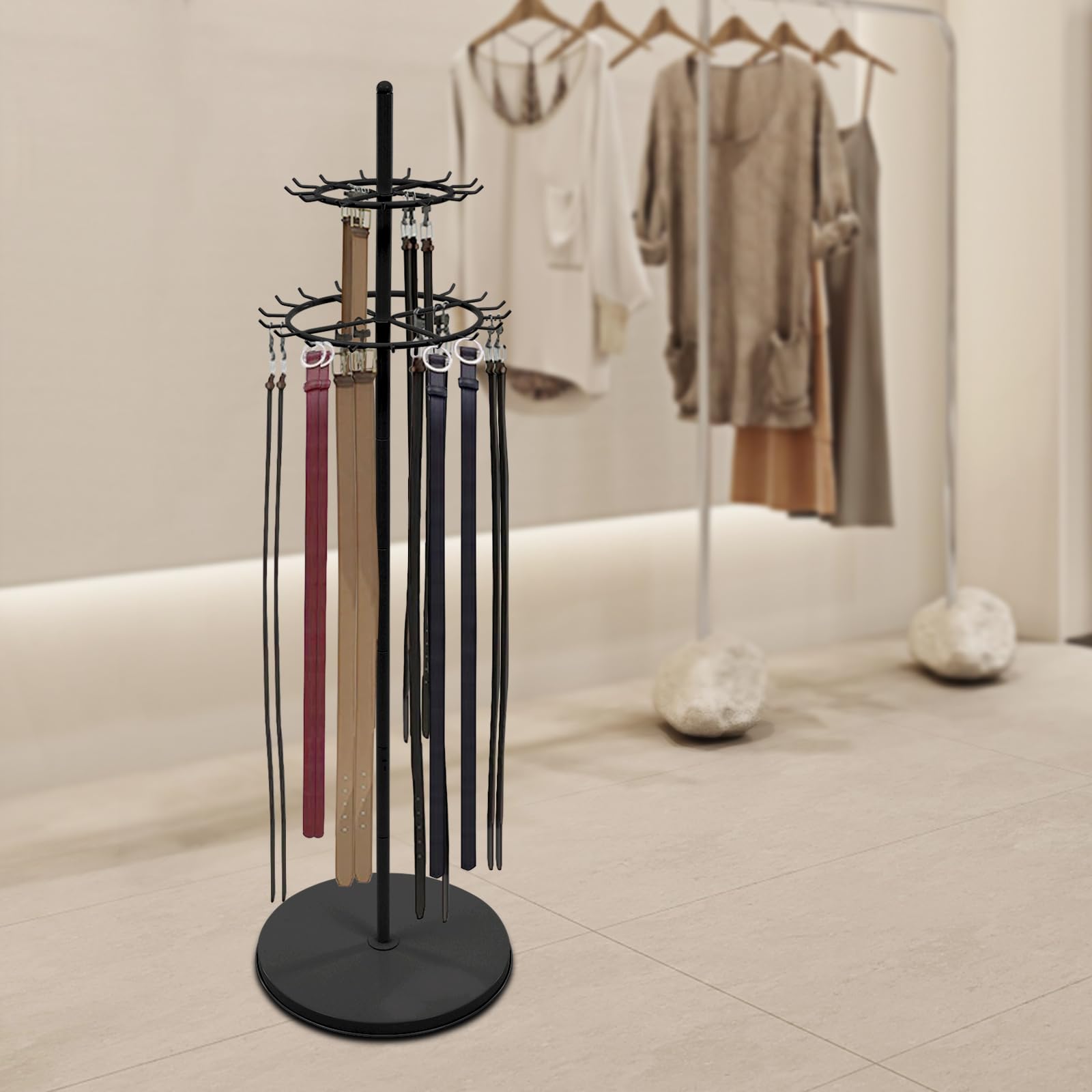 Bodenstehender Gürtelaufhänger, 2-stufiges Gürtel-Display-Regal, Kommerzieller Schalständer, Gürtelhalter mit 31 Haken für Präsentation von Schnürsenkeln, Gürteln und Schals