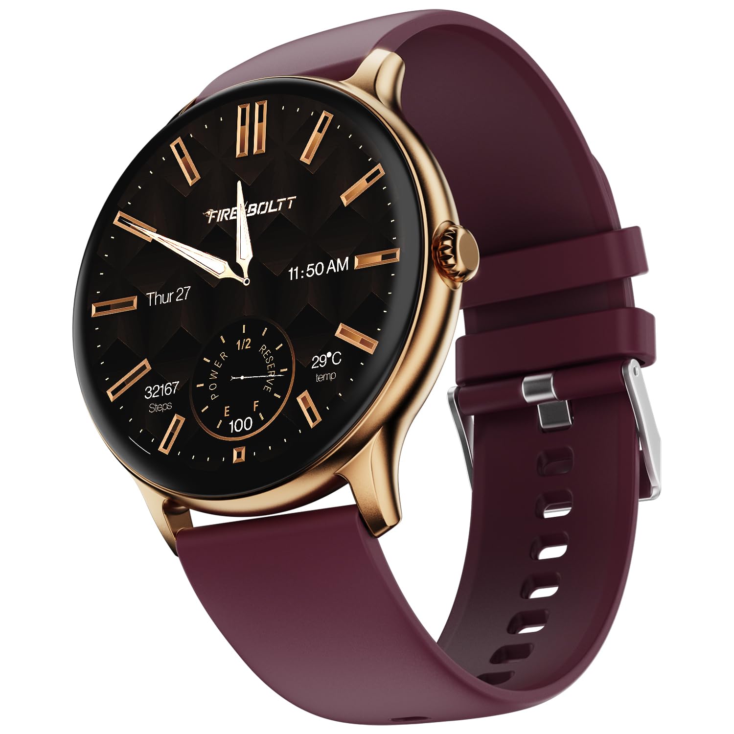 Fire-Boltt Phoenix Pro Round Smart Watch 1.39″ HD Display with Bluetooth Calling, AI Voice Assistant, SpO2 & Heart Rate Monitor, 120+ Sports Modes, IP67 Waterproof Smartwatch for Men & Women – Brown