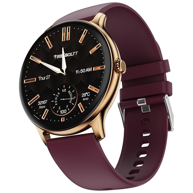 Fire-Boltt Phoenix Pro Round Smart Watch 1.39″ HD Display with Bluetooth Calling, AI Voice Assistant, SpO2 & Heart Rate Monitor, 120+ Sports Modes, IP67 Waterproof Smartwatch for Men & Women - Brown