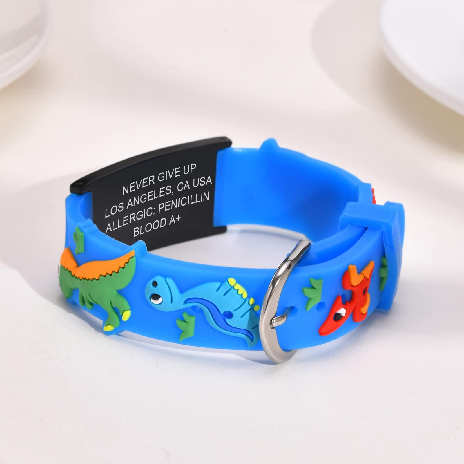 Kids Personalized Medical ID Bracelet-Silicone Autism Allergy Seizure Cute ID Wristband with Medical Alert Badge for Kids Toddler Children in Case of Emergency Bracelets if Lost (5.1''-6.5'')