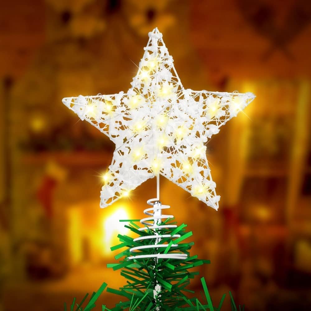 Étoile De Sapin De Noël LED Or Rose - 25cm - 20 Lumières - Alimentation Piles - Décoration Cime