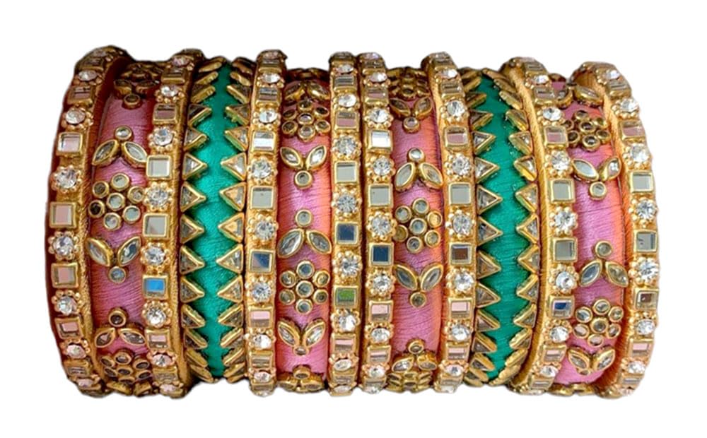 Neta Jewels Silk thread bangles kundan bangles Baby Pink and blue colour for use for women/girls (2-6) (B0CG94T2ZQ) Amazon Price History, Amazon Price Tracker