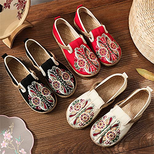 Women's Slip on Flats,Round Toe Solid Classic Cloth Shoes,Soft Comfortable Cotton and Linen Antique Flats Shoes, Low-Cut Embroidered Flat Shoes4