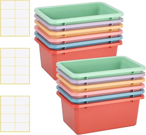 12 cubos de plástico para oficina y niños, contenedores organizadores de almacenamiento de juguetes para niños con 1 paquete de etiquetas