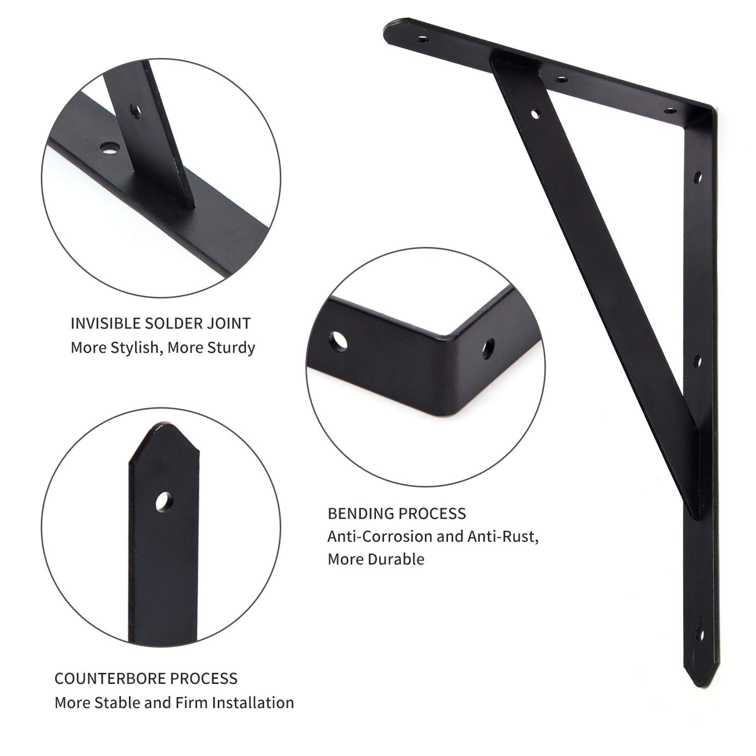 AWX Heavy Duty Shelf Brackets 12 inches x 8 inches with Screws 8 Pack Black Metal Shelf