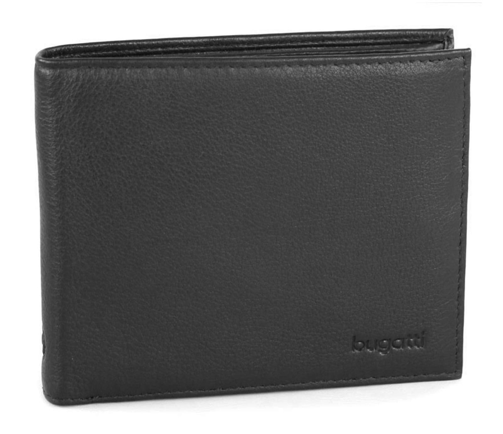 bugatti Sempre Carteras para Hombre, Billetera Piel 10CC con Monedero, Horizontal - Negro