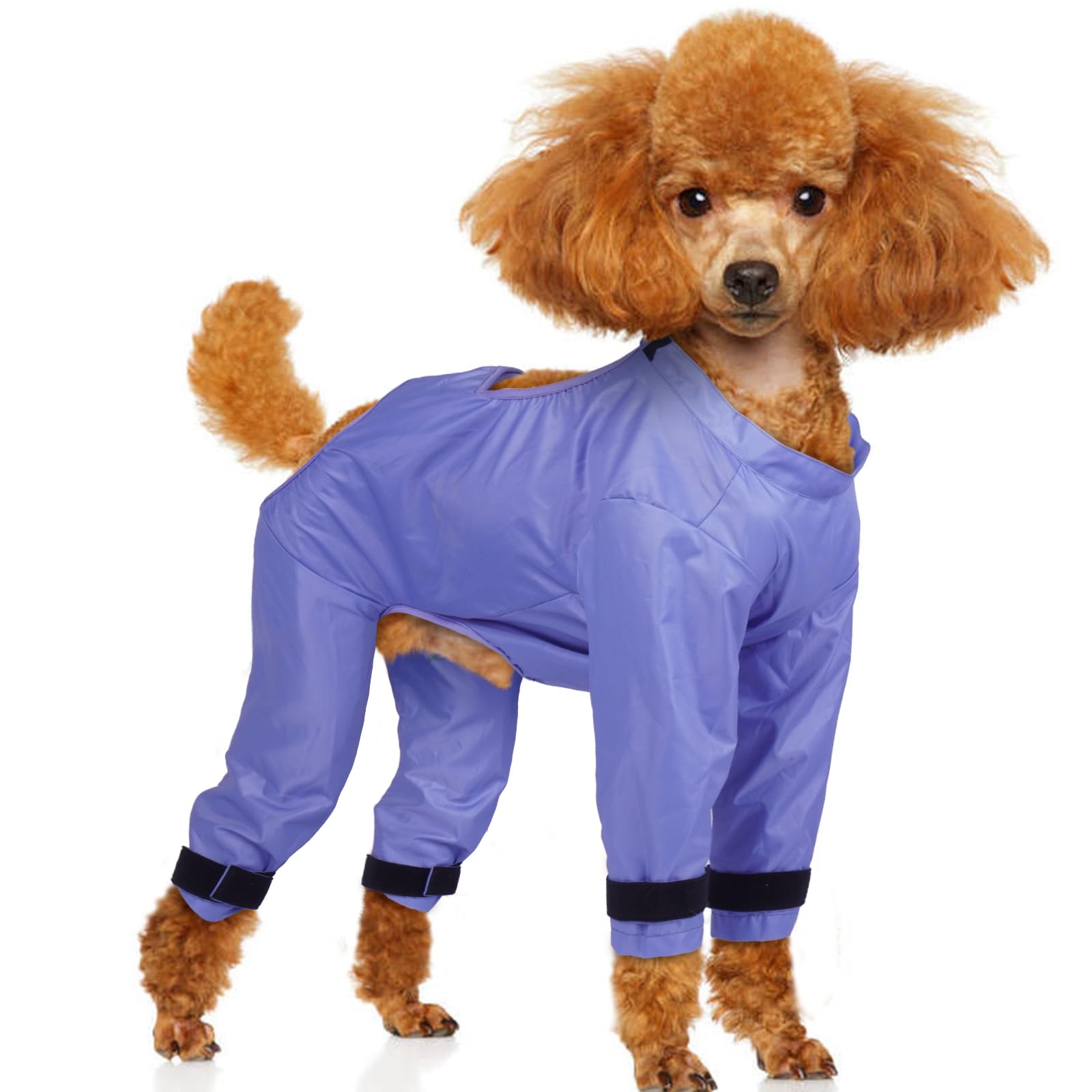 OUOBOB Dog Rain Coat with 4 Legs, Waterproof Chest, Belly & Leg Protector for Medium Dogs Like Schnauzer, Jack Russell Terrier, Adjustable Vest for Wet Grass/Mud, Post-Rain Walks, Purple, M