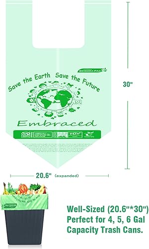 Miniatura 2 de Bolsas de basura compostables de 4 a 6 galones, 100 unidades, bolsas de basura de cocina con asa, resistentes bolsas de basura biodegradables,