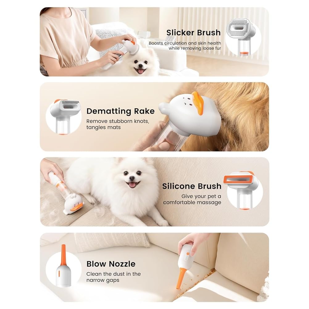 pour Chiens & Râteau sous-Poil pour Chiens, pour la Mue, Brosse Auto-Nettoyante, Brosse Aspirante pour Chiens, Outil de Toilettage pour Le Dépoilage.