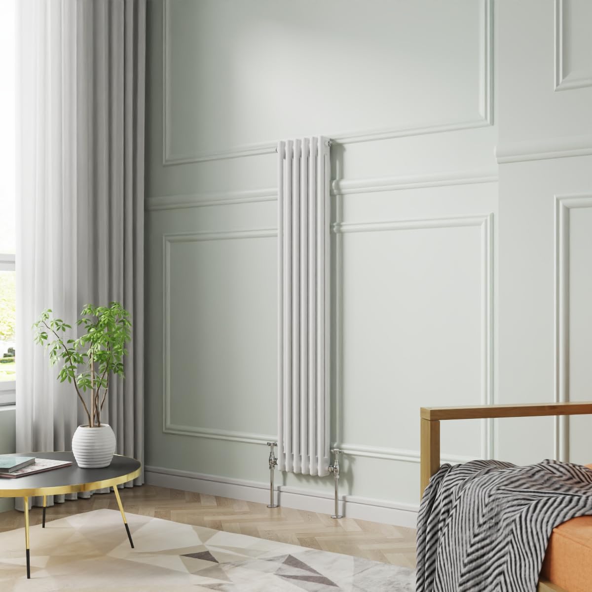 Nrg White 1500 X 290 Mm Gloss Vertical Cast Iron Radiator Double Panel