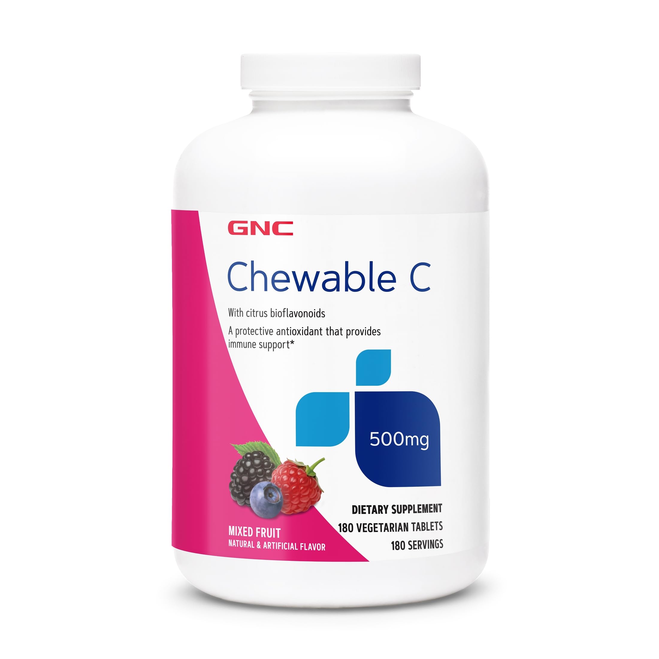 GNC Vitamin C 500mg, Mixed Fruit, 180 Chewables, 180 Servings