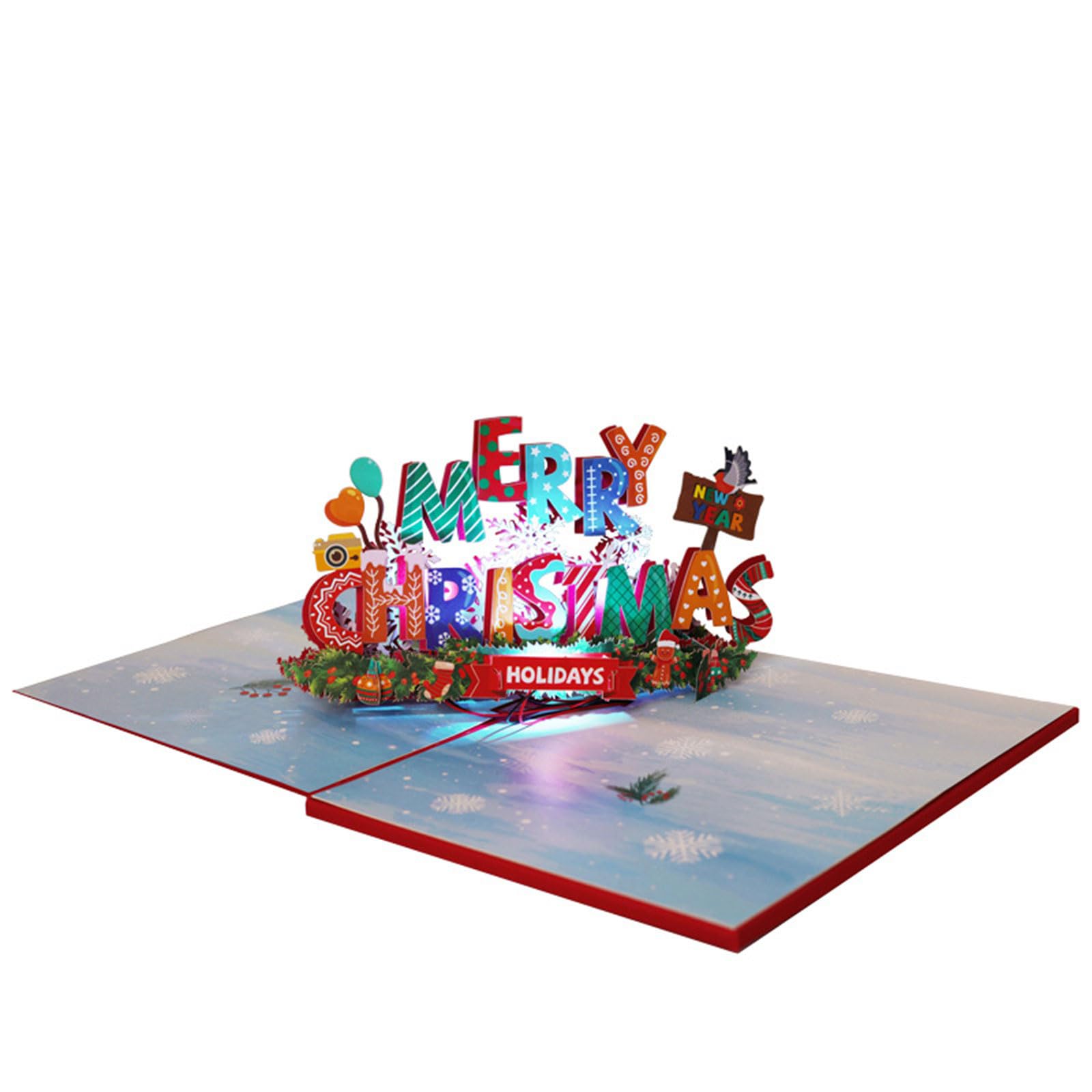 yanwuwa Beautiful 3D Christmas Card with Glowing Lights and Holiday Music Unique Seasonal Greeting Card for Lover Festival Christmas Decorations