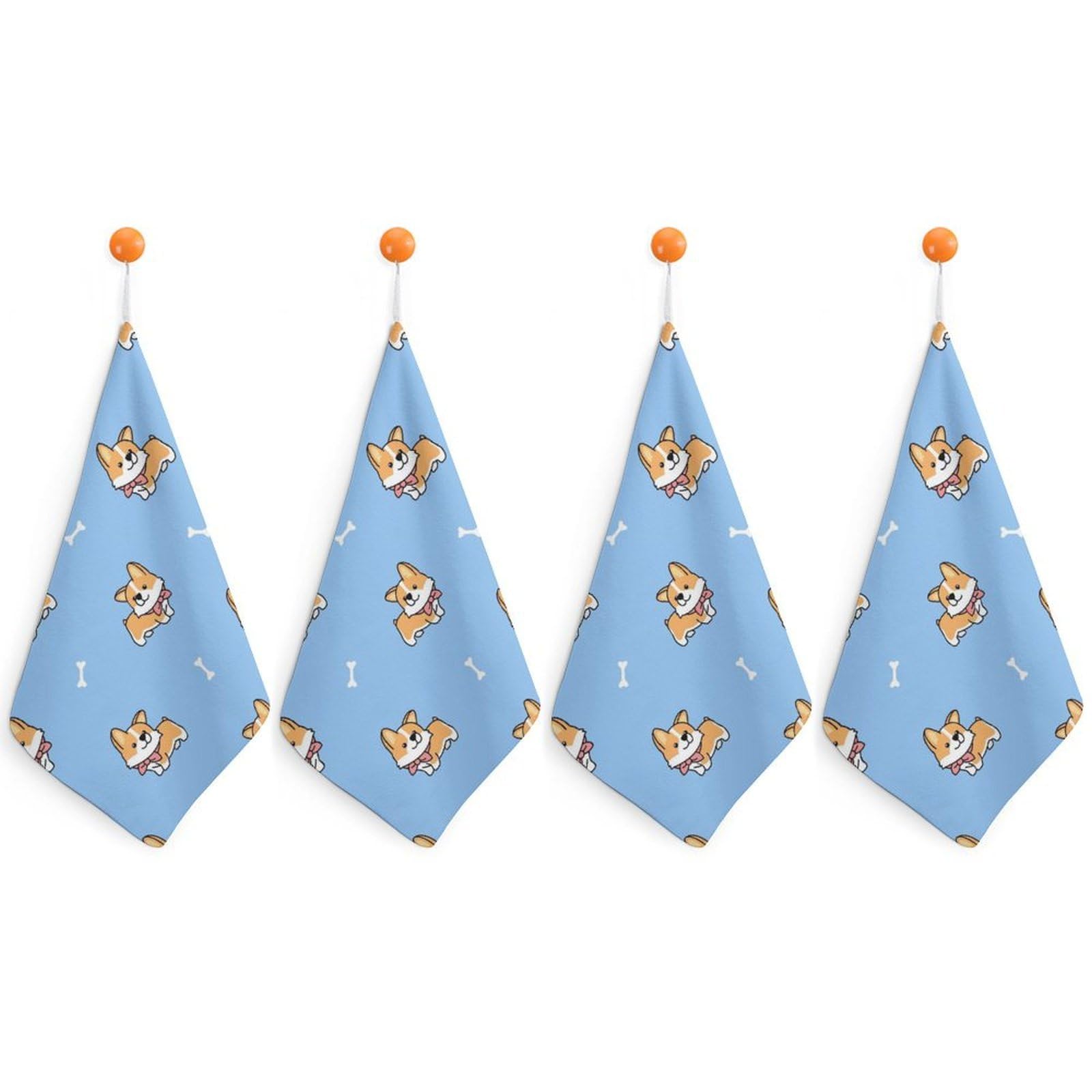 LEDFCVSU 4 Piece Hanging Hand Towels, Cute Welsh Corgi Dog Small Dry Hand Towel for Kitchen Bathroom