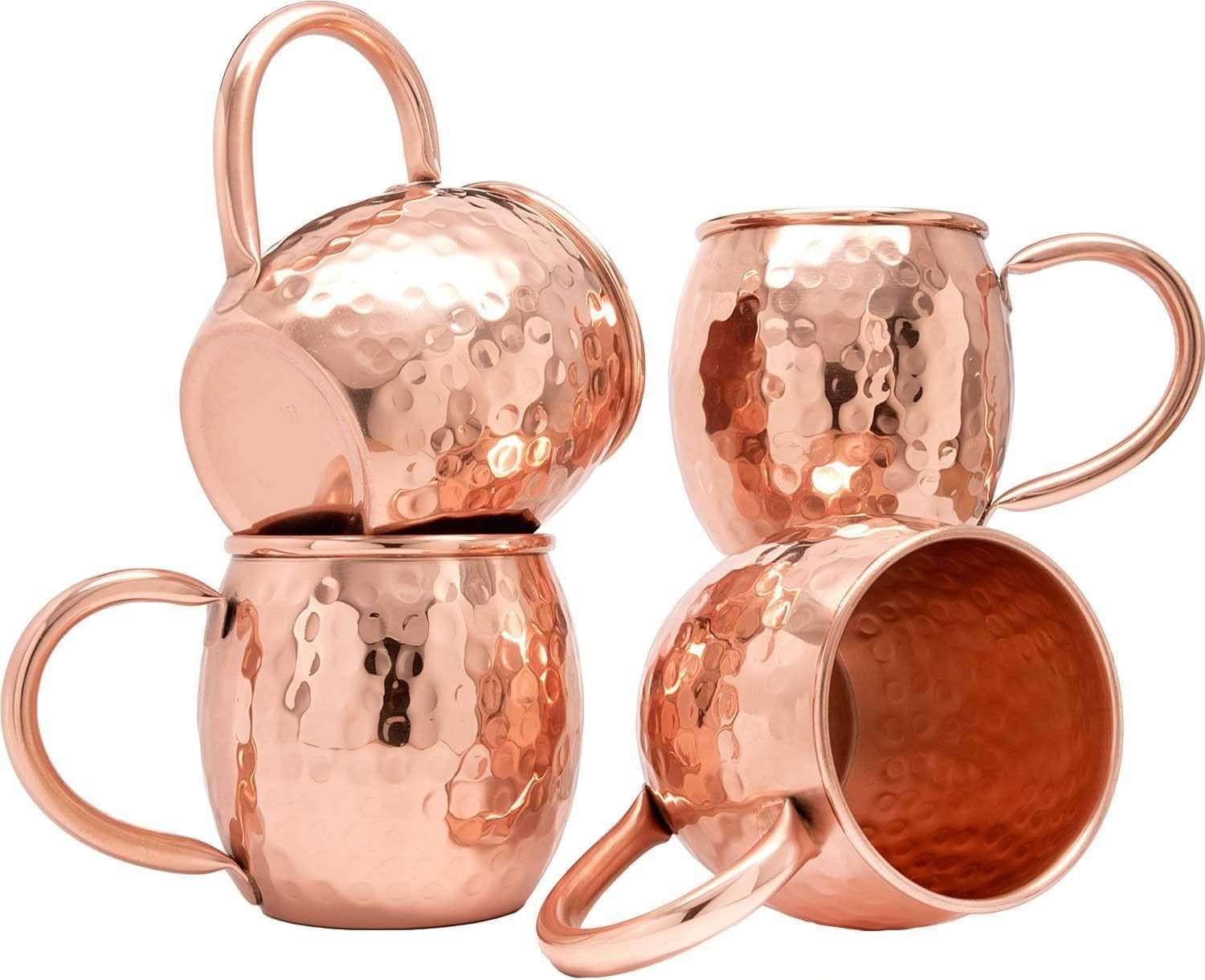 GRAINEX ENGINEERGRAINEX ENGINEER Pure Copper Hammered Moscow Mule Mug Cup with Copper Handle for Parties, Barware, 16 Oz Each, Set of 4