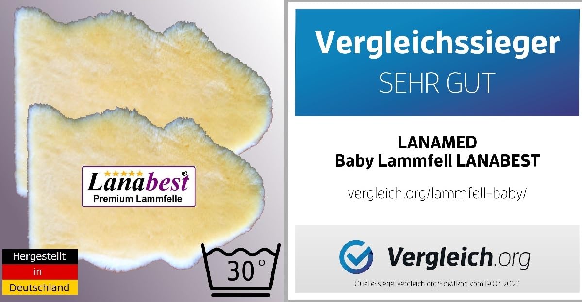 LANABEST Babyfell Echtes Merino Lammfell Premium Qualität waschbar chromfrei ca. 90 cm