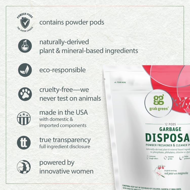 Miniatura 3 de Grab Green Cápsulas limpiadoras y ambientadoras de eliminación a base de minerales de origen natural, pera roja con magnolia, 12 cápsulas (paquete