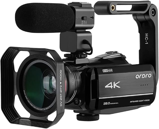 ORDRO 4K Camcorder Vlogging Camera for YouTube AZ30 UHD Video Camera 1080P 60FPS IR Night Vision Wi-Fi Digital Camcorders with Microphone Wide Angle Lens Handheld Stabilizer and 32GB TF Card