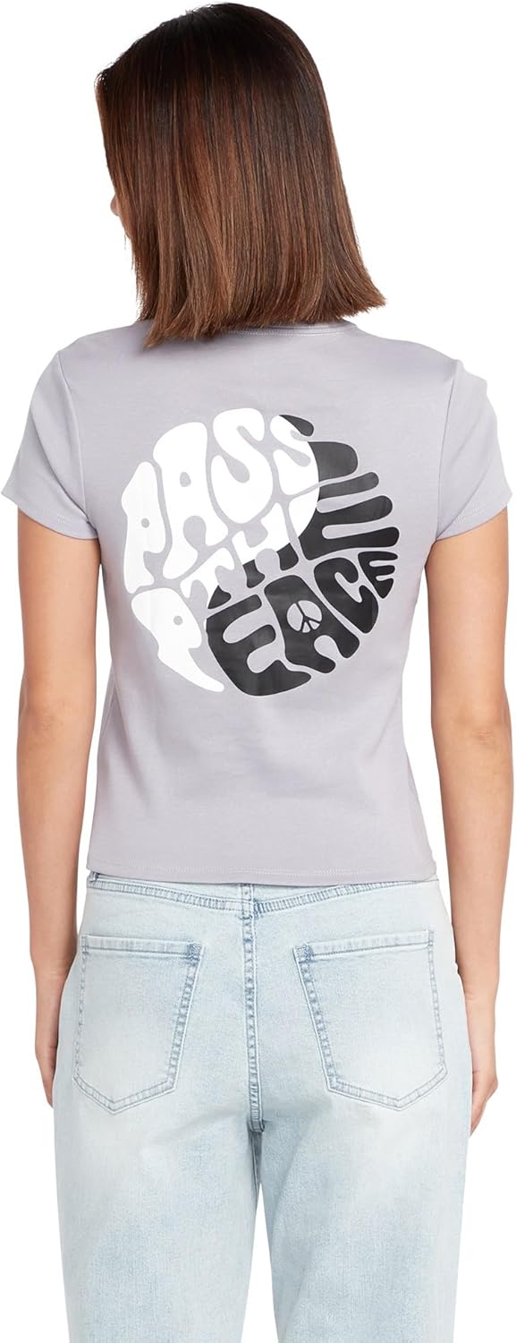 Volcom Women's Have a Clue Short Sleeve Tee – Fitted T-Shirt with Striped Neck Taping - Image 2