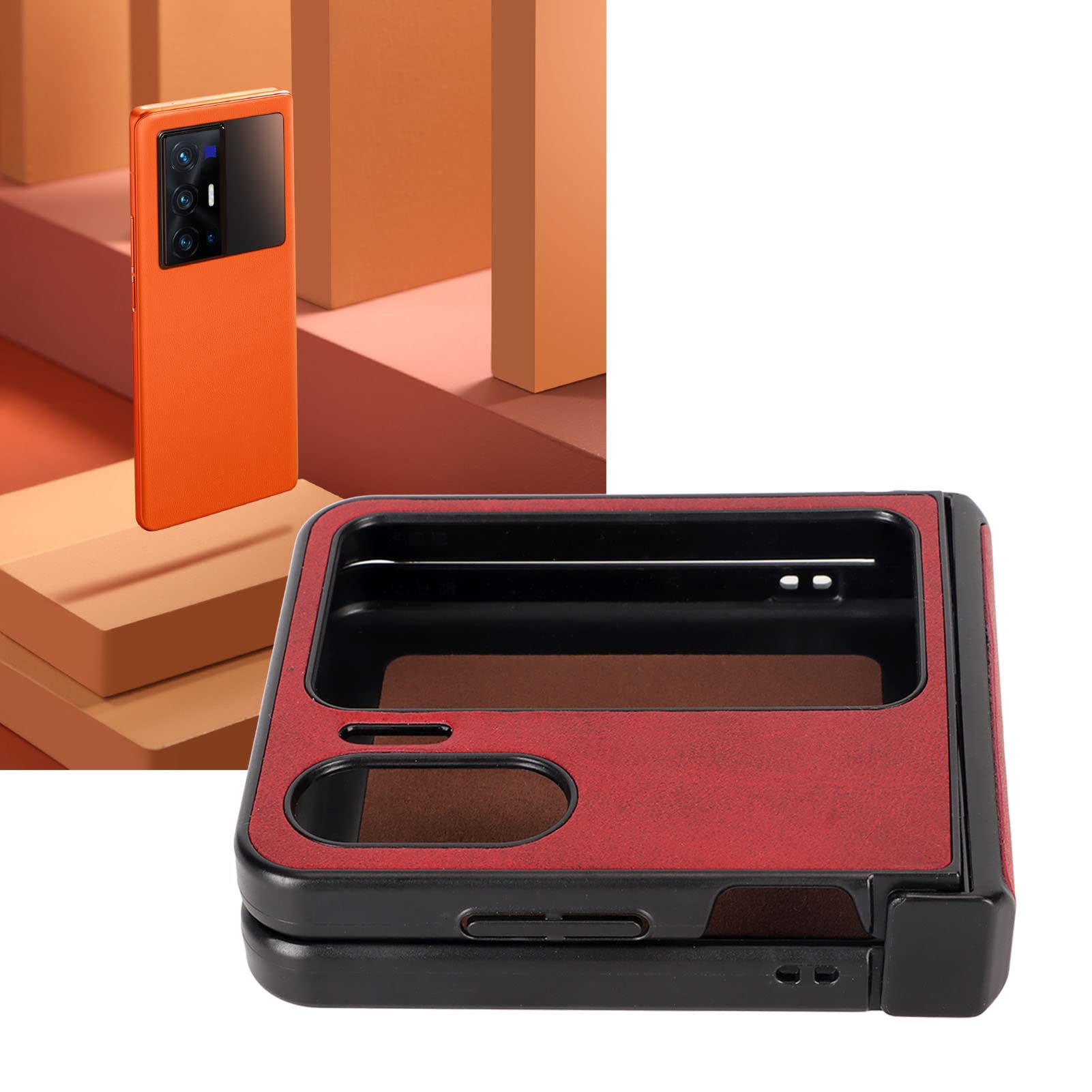 Cocoarm Fodera in Similpelle a Conchiglia per Oppo Find N2 Flip (rosso)
