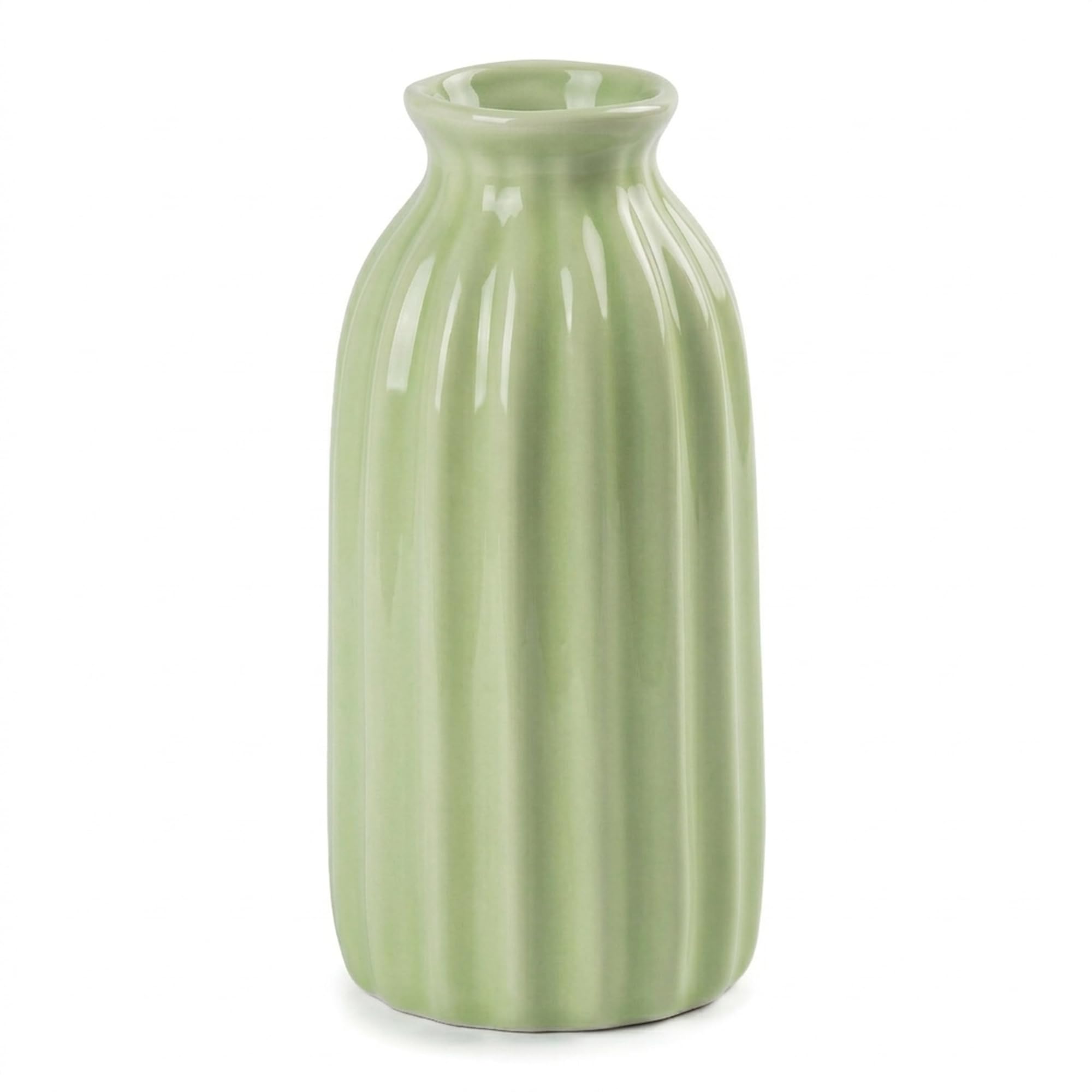HMETOL Ceramic Matte Ribbed Decorative Flower Vase for Desktop