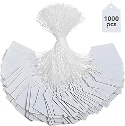 Etiquetas brancas de 1000 peças da Brothersbox com etiquetas de marca de cordas graváveis e etiqueta de exibição para etiquetas de roupas de joias do produto, 4,5 x 3,8 cm, pacote com 1000 peças