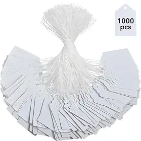 Etiquetas brancas de 1000 peças da Brothersbox com etiquetas de marca de cordas graváveis e etiqueta de exibição para etiquetas de roupas de joias do produto, 4,5 x 3,8 cm, pacote com 1000 peças