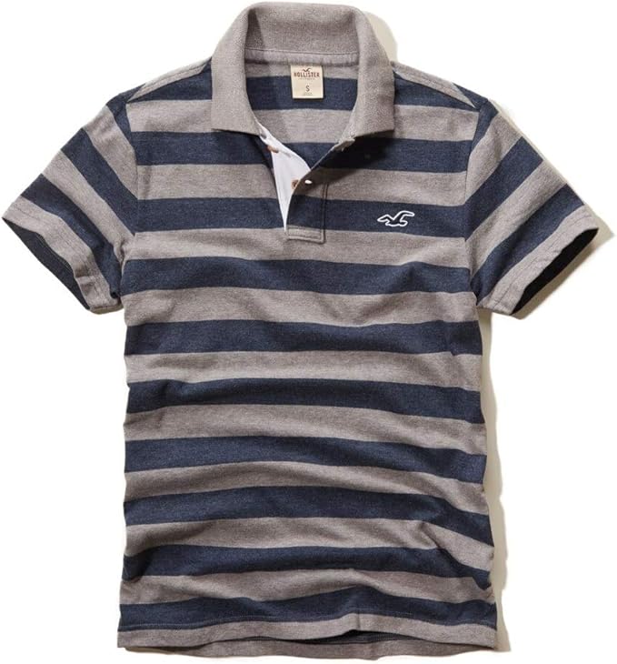 Hollister Mens First Jetty Polo Navy & Grey Stripe (Medium) Amazon.co