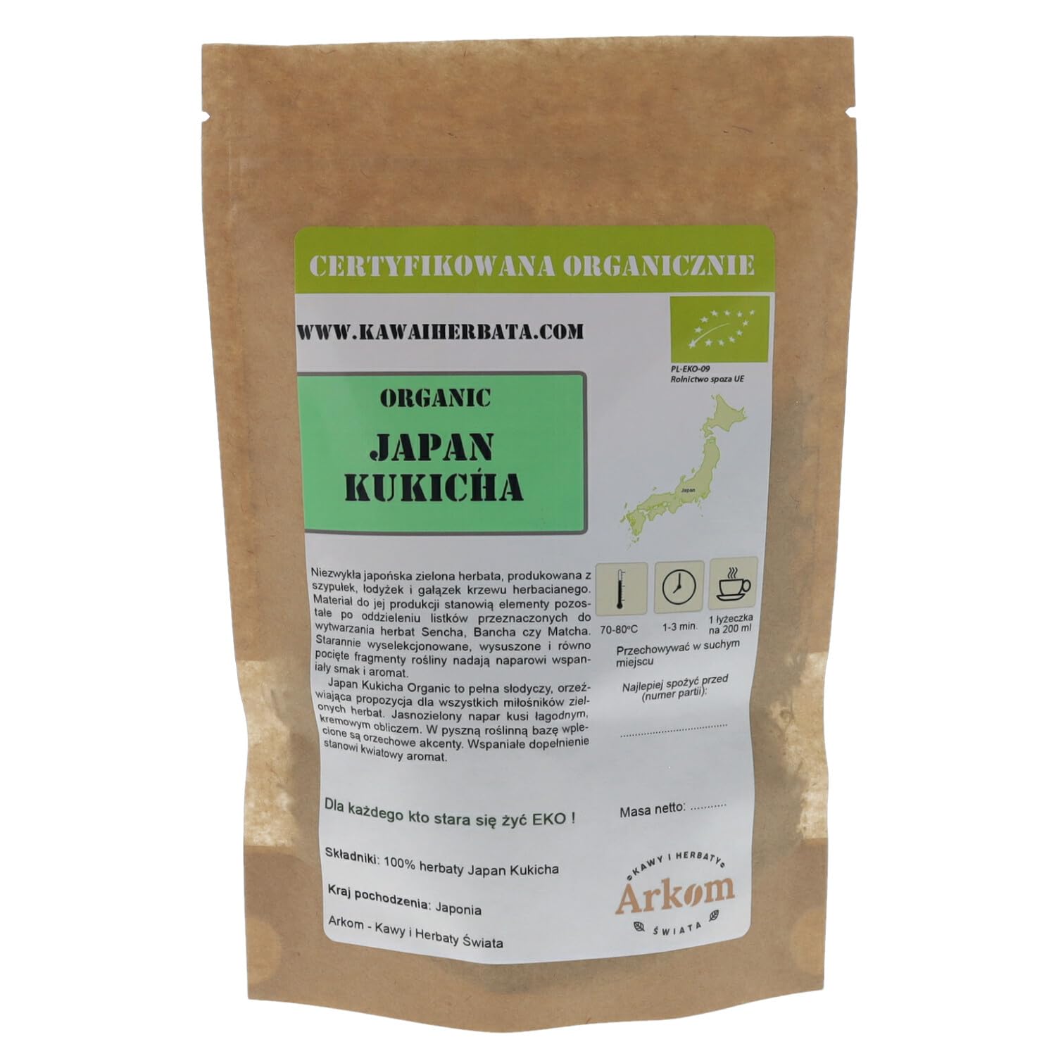 Arkom Herbata zielona Kukicha Japan Organic liściasta 1 kg