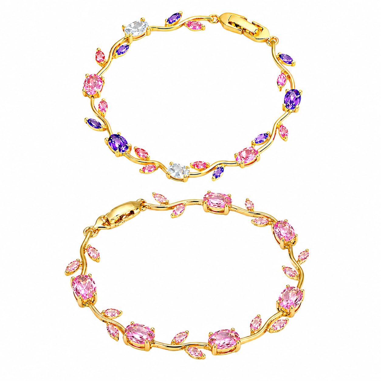 Gold Plated Multicolor & Pink Stone Tulip Bracelet Combo for Women & Girls | Elegant Vine Design Crystal Bracelets Set | Lightweight Fashion Jewellery for Women & Girls CO1000517GLD-image-43